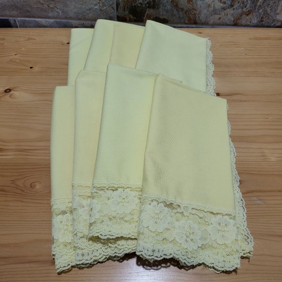 VTG Yellow Cotton Table Napkins Lace Trim Set of 8 - Picture 13 of 13